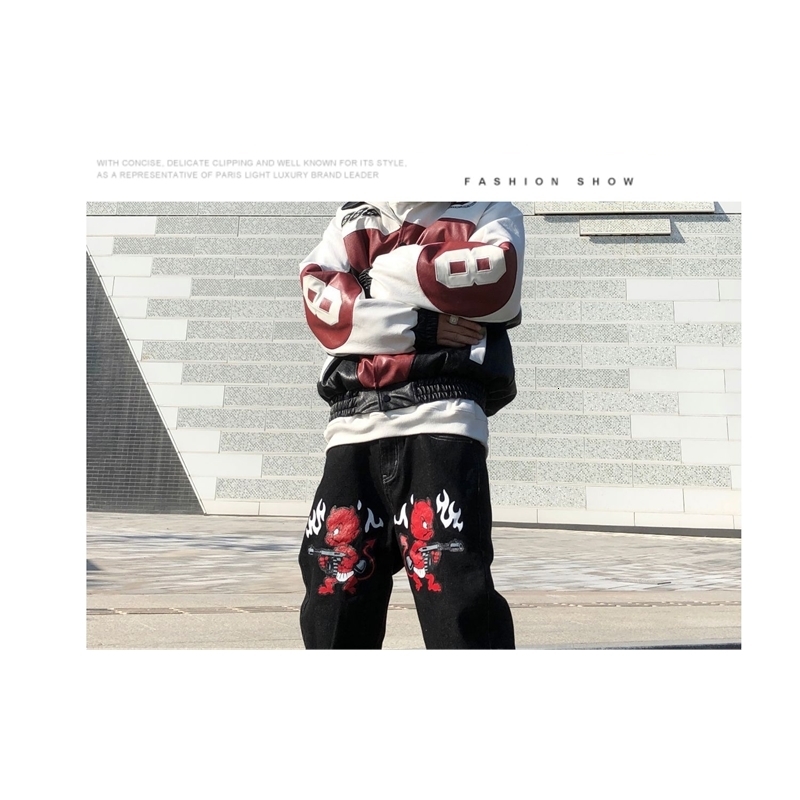 Women's Jeans Men's Jeans Devil Printed High Street Vintage Y2K Clothes Black Baggy Jeans Straight Trousers Streetwear Wide Leg Pants Men 23