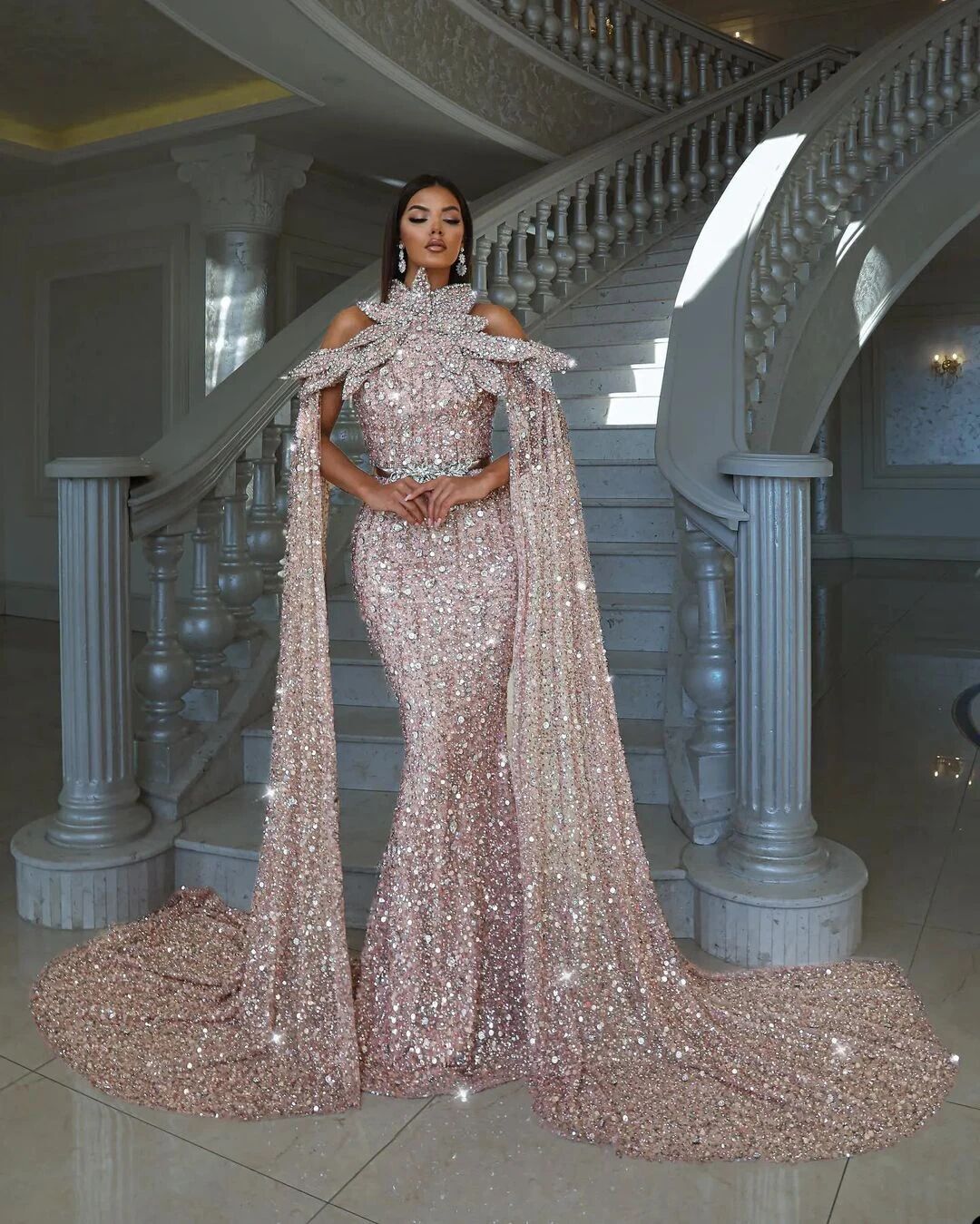 Formal Occasion Evening Dresses Unique Design Beading Crystal Prom Dress Custom Made Mermaid Party Gowns