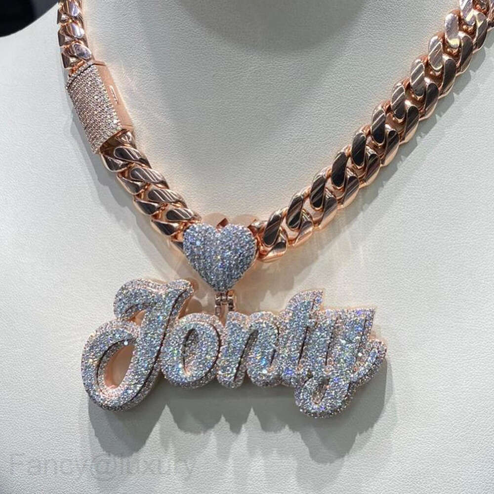 necklace moissanite chain Hip Hop Moissante Jewelry Women Custom Iced Out Name Pendant Sier Cuban Rose Gold