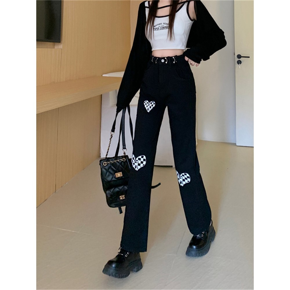 Women's Jeans High Rise Printing Casual Fashion Long Female Slim Fit Pants Ladies Denim Trousers Vintage Woman Black 230422