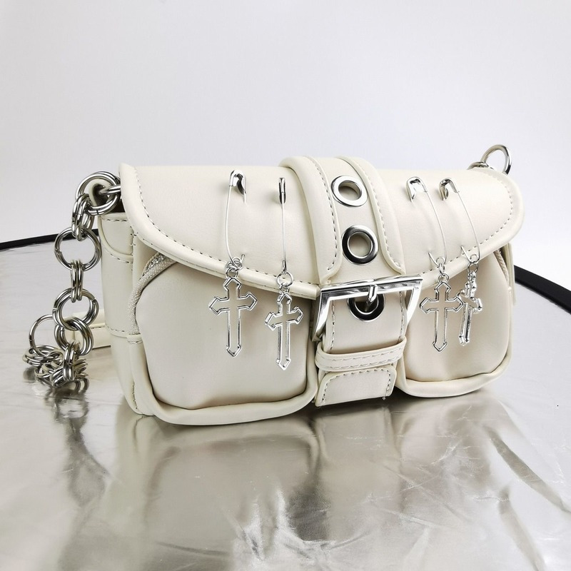 Evening Bags Xiuya Vintage Gothic Shoulder Bag Women Harajuku Punk Pin Cross Crossbody Bags Solid PU Leather Womens Handbag Pouch 230422