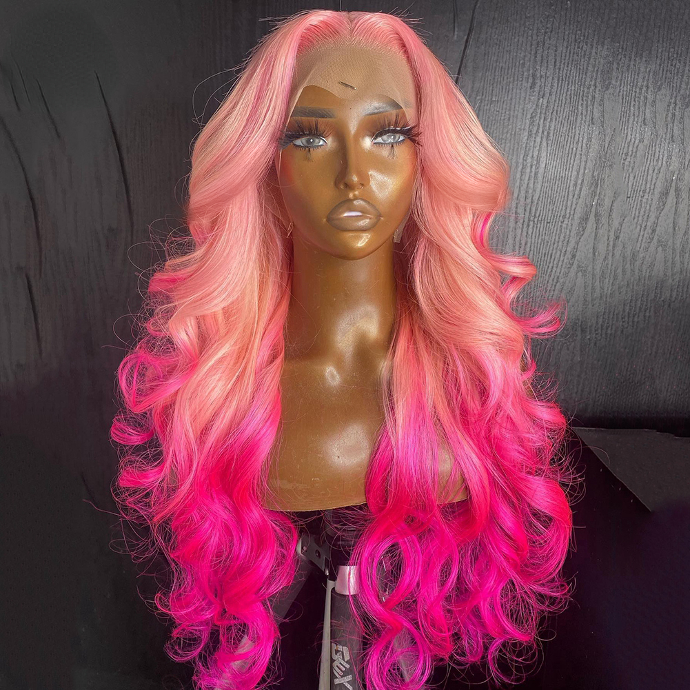 Free shipping Perruque Pink Full Front Transparent HD Lace Body Wave Natural Hairline Silation Human Hair Wigs for Women ella Festival Wig
