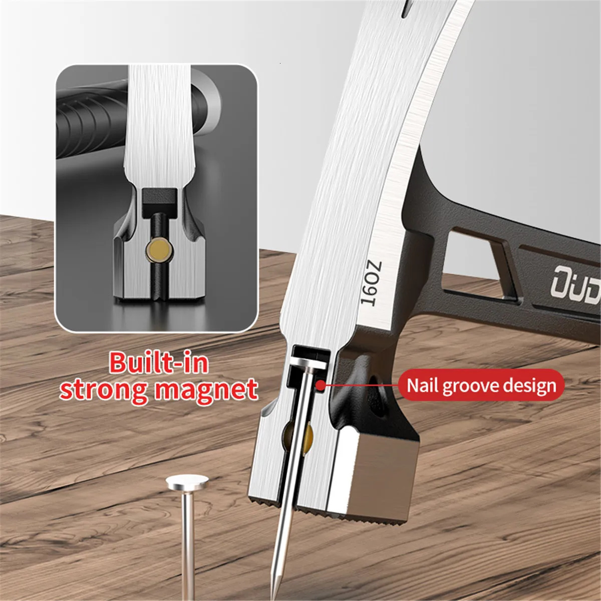 Hammer Hand Tools Automatic Nail Suction Hammer Anti-skid Anti-vibration Steel Hammer Multi-functional Outdoor Magnetic Claw Hammer 231123