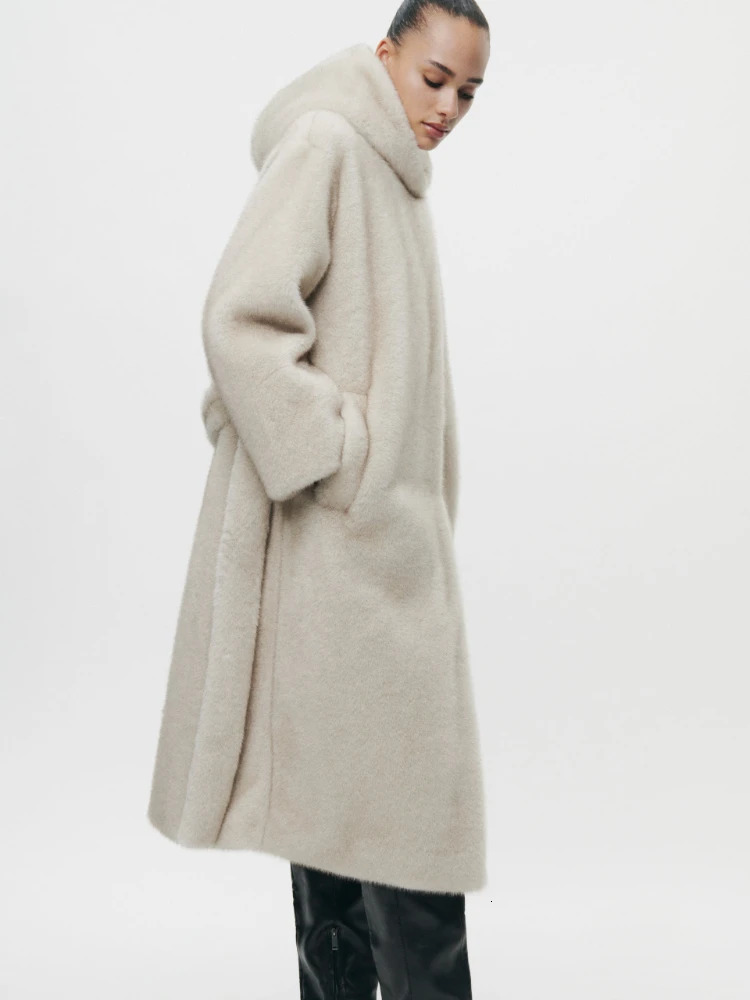 Women's Fur Faux RR2833 XLong Coats With Hood Winter Warm Mink Jackets Snap Buttons On Front Women Jacket Belt Waist 231122