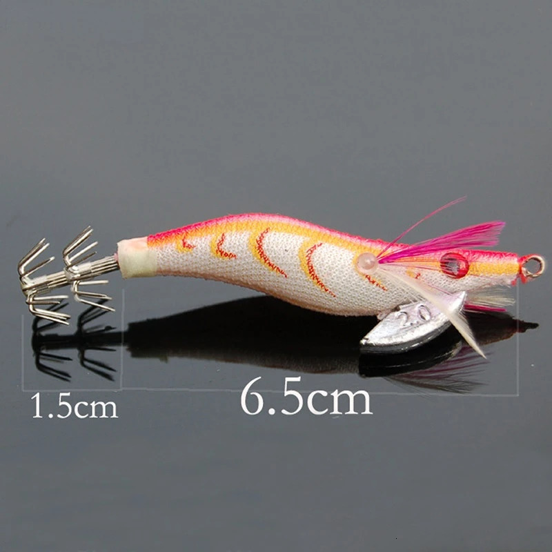 Fishing Hooks 5pcs Luminous Squid Jigs Prawn Hook Wooden Bionic Shrimp Baits Lures For Saltwater 7 32g 231123