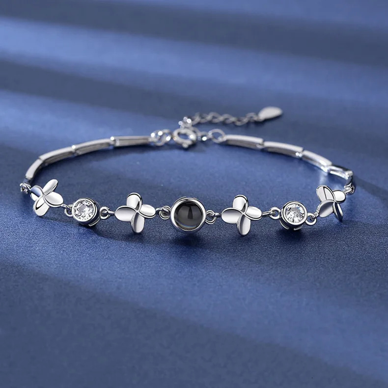 Charm Bracelets s925 Leaf Bracelet Personalized Projection Po Pendant BraceletProjection Memorial Custom Image Jewelry Women Gift 231123