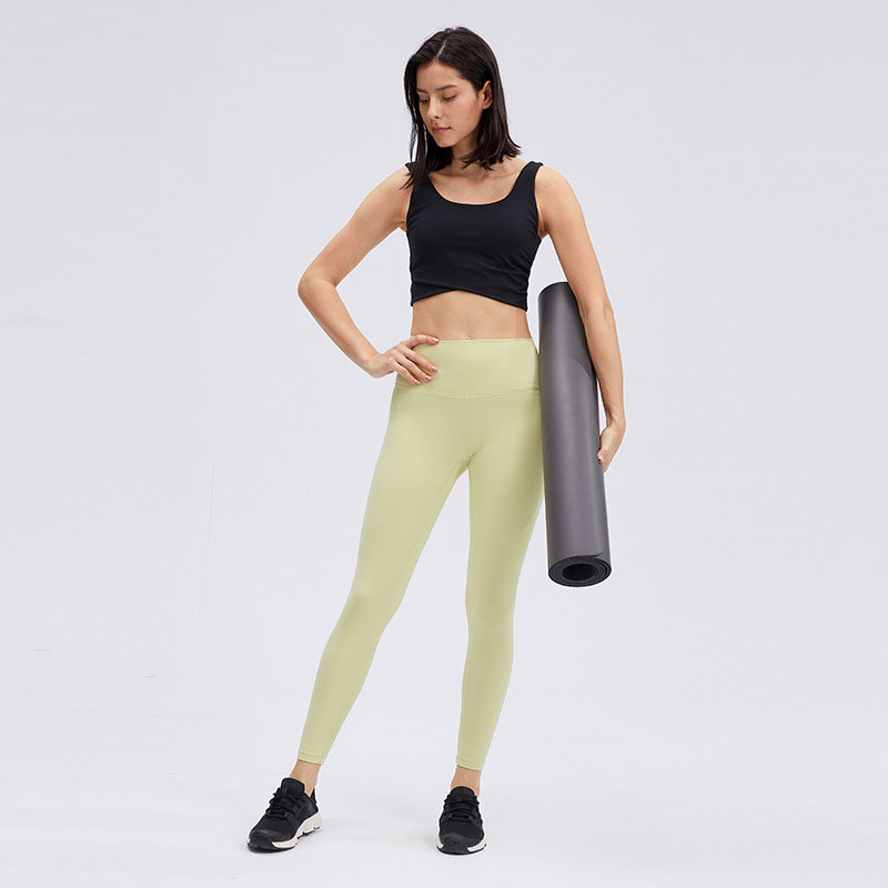 037B-High Rise Tights Solid Color Yoga Pants have T-line Elastic Leggings Naked Feeling Sweatpants Women Trousers with Waistband Pocket