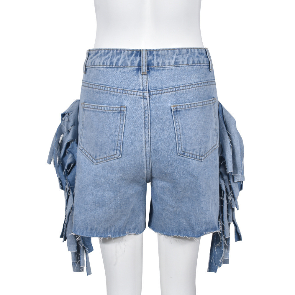 New NEW Designer Denim Shorts Summer Women Retro Tassels Jeans Casual High Waist Stretchy Ripped Shorts Fashion Distressed Retro Denim Shorts Clothes 
