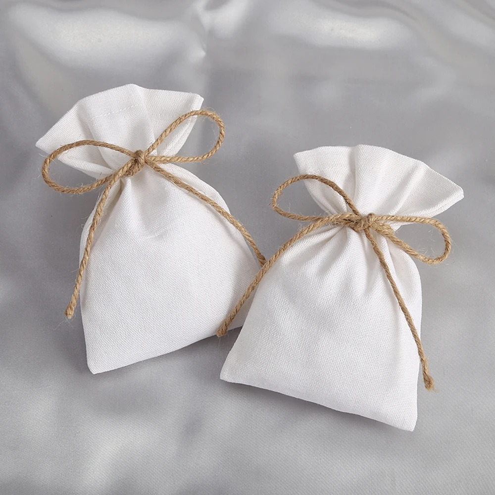 Pendant Necklaces 50pcs White Cotton Burlap Bucket Jewelry Bag Wedding Party Christmas Candy Gift Custom Marige Organizer Display 231123