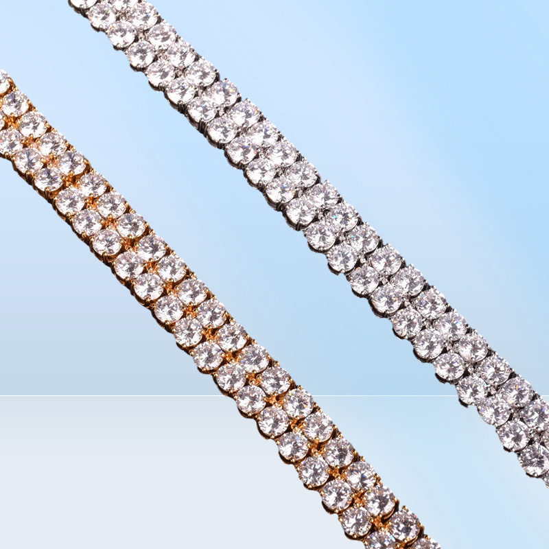 New Men039s Tennis Chain Bracelet Two Row Charm Hip Hop Jewelry Ice Out Cubic Zircon Gold Silver Color CZ Bracelets