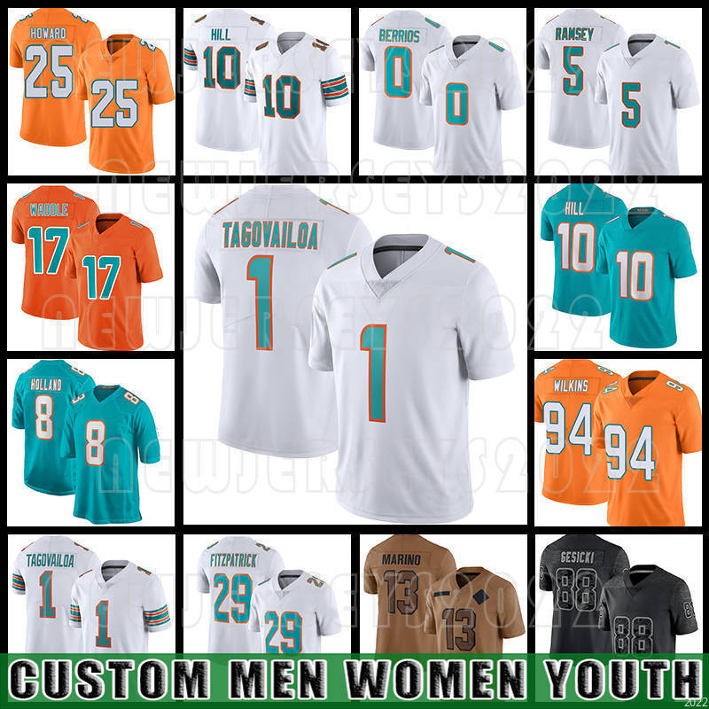 Tua Tagovailoa Football Jaylen Waddle Jersey Tyreek Hill Jalen Ramsey Braxton Berrios Miamis Dan Marino Dolphins Van Ginkel Xavien Howard Jaelan Phillips Holland