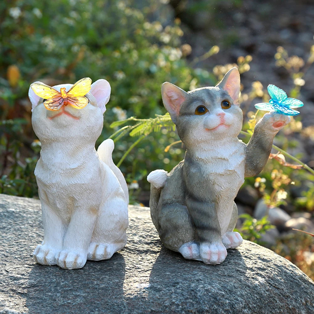 Garden Decorations Solar Garden Lawn Animal Sculpture Luminous Resin Yard Cat Art Statue Ornaments Handicraft Home Decor for Room Office Study 231122