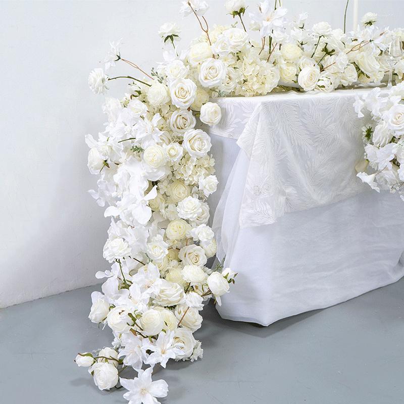 Update Decorative Flowers Wedding White Rose Orchid Flower Row Runner Arrangement Banquet Event Decor Table Ball Party Prop Large Floral