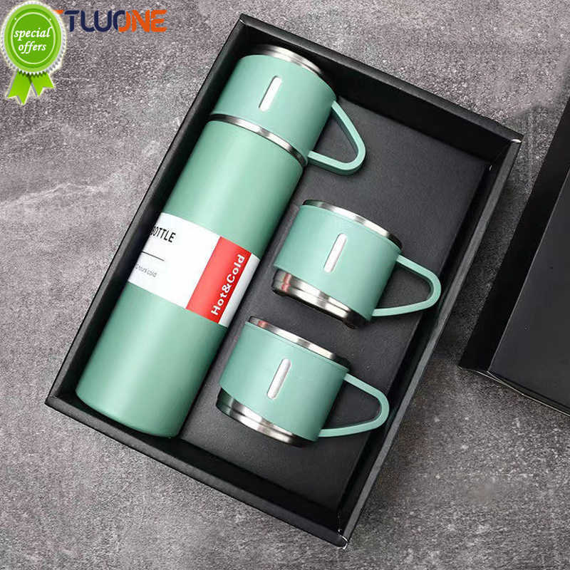 

New Coffee Thermos 500ml Water Bottle Portable Thermal Tumbler Travel Sports Mug In-Car Insulated Cup Stainless Steel Vacuum Flasks, Green-set-with box