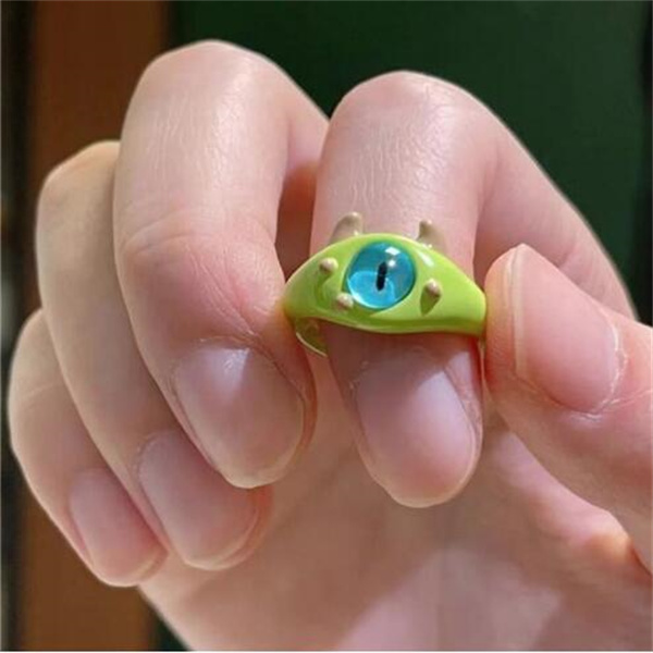 Cute Green Monster Rings Women Fashion Sweet Two Color Cat Eyes Open Couple Ring Wedding Finger Accessories Jewelry GC2063