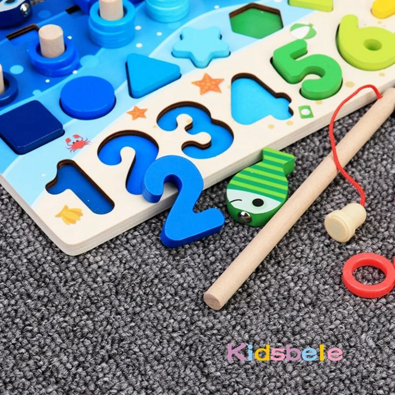 Learning Toys Kids Montessori Math For Toddlers Educational Wooden Puzzle Fishing Count Number Shape Matching Sorter Games Board Toy 231122