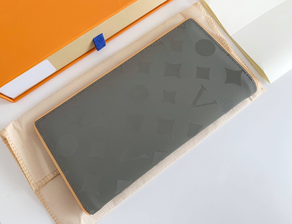 Mens designer wallets luxury Brazza purses for man grey flowers letter Titanium long card holders high-quality canvas fashion small clutch with original box dust bag