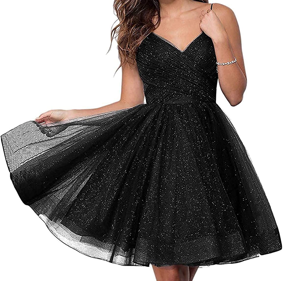 Short Homecoming Dresses Criss-Cross Spaghetti Sequins Backless Deep V-Neck Lace-up A-Line Party Gowns Princess Birthday Mini Prom Graudation Cocktail