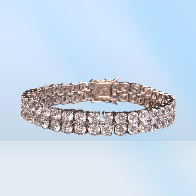 New Men039s Tennis Chain Bracelet Two Row Charm Hip Hop Jewelry Ice Out Cubic Zircon Gold Silver Color CZ Bracelets