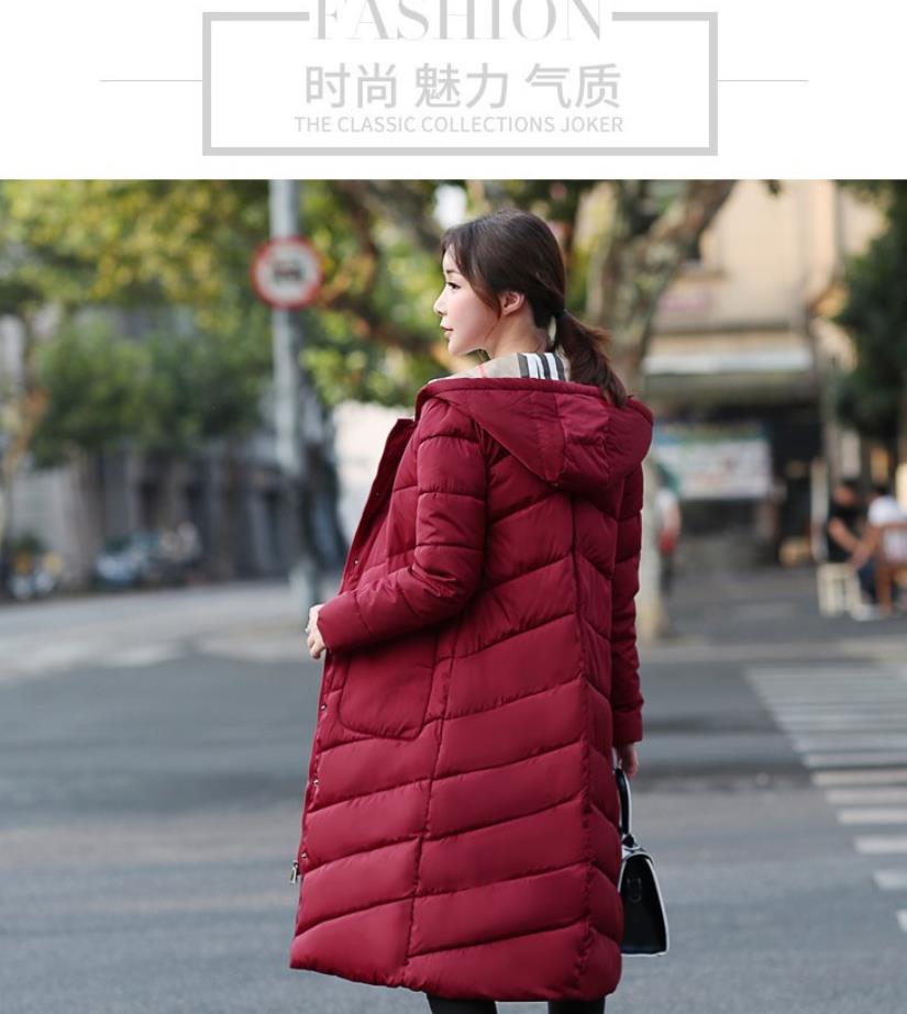 Women's Green Hooded Mid Length Down Jacket Slim Fitting Thickened Winter Parka Casual Long Coat