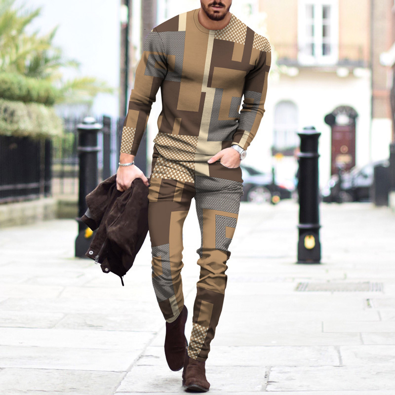 Men's Tracksuits Men Tracksuit Fashion Patchwork Long Sleeve Tshirt Trousers 2 Piece Set Sportswear Man Casual Outfit Autumn ONeck Athletic Sets 