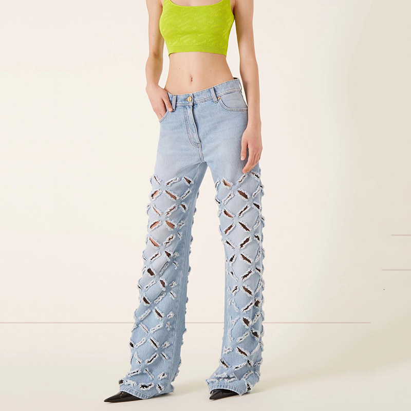 Women's Jeans Slanted rift cutout jeans 2023 summer heavy washed midwaist wide leg pants y2k hundred with 230422