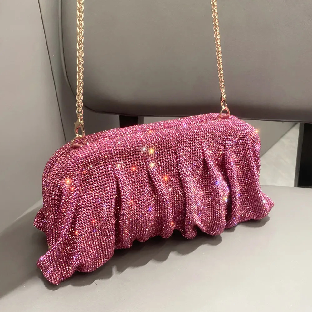 Evening Bags Shiny handle Rhinestones Handmade Evening Clutch Bags Folds Purses And Handbags er Wedding Party High Quality 231123