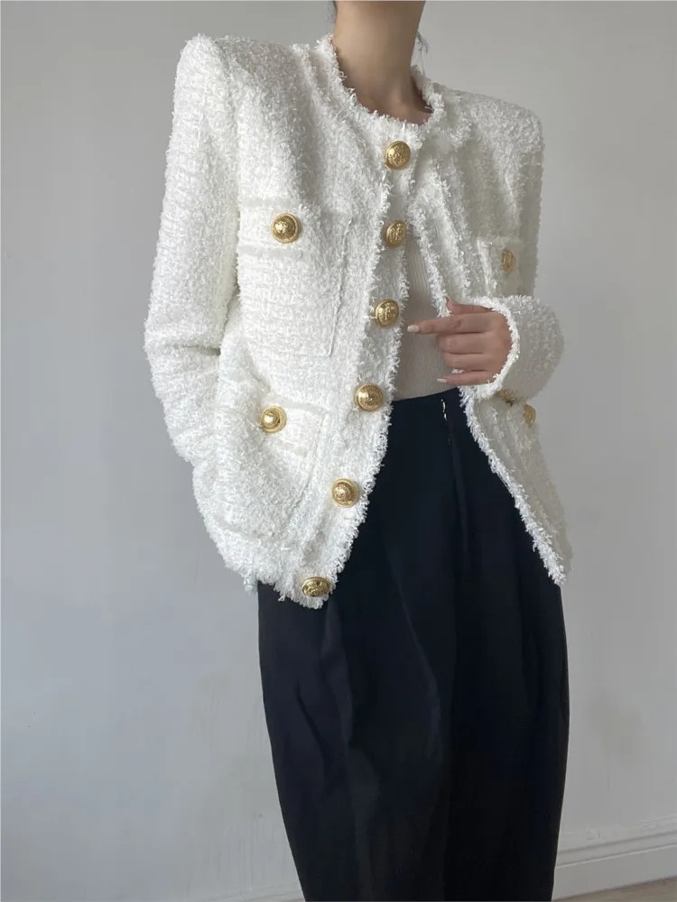 Womens Jackets White tweed jacket Professional spring autumn womens Business ladies onepiece Classic 231123