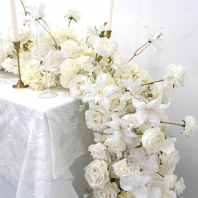 Update Decorative Flowers Wedding White Rose Orchid Flower Row Runner Arrangement Banquet Event Decor Table Ball Party Prop Large Floral
