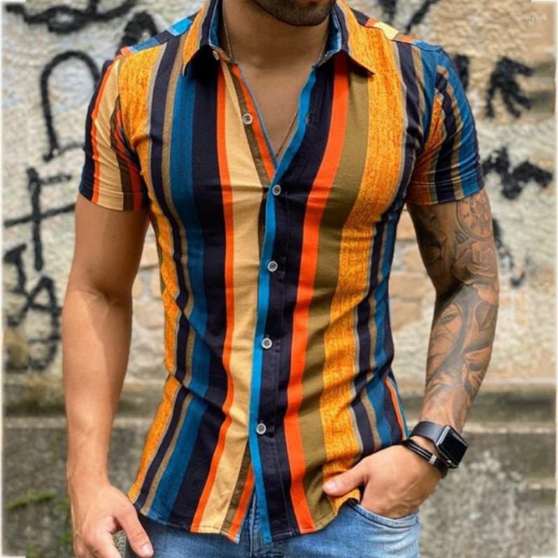 Men's Casual Shirts 2023 Summer Men'S Hawaiian Shirt Retro Stripe Classic Fashion Trend Short Sleeve Men Plus Size