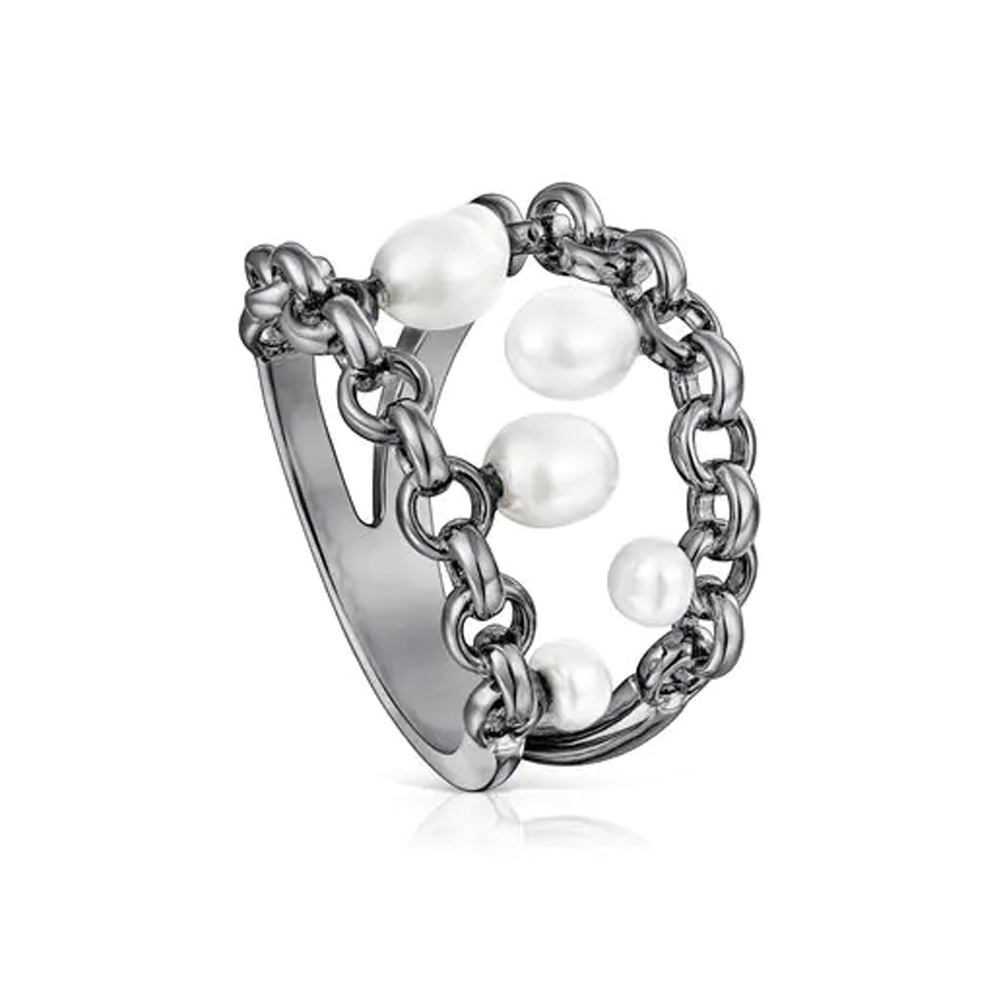 FAHMI Simple open full diamond double open pearl wool circle double bead round bead crown open pearl ring wide version narrow version Gift,Party,Weddi