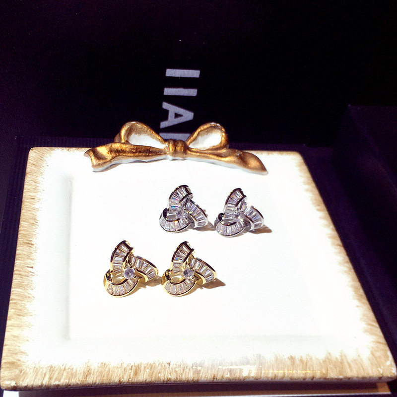 Eternity Lady Stud Earring AAAAA Zircon Silver color Jewelry Engagement Wedding Earrings for Women Bridal Gift