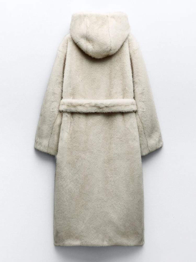 Women's Fur Faux RR2833 XLong Coats With Hood Winter Warm Mink Jackets Snap Buttons On Front Women Jacket Belt Waist 231122