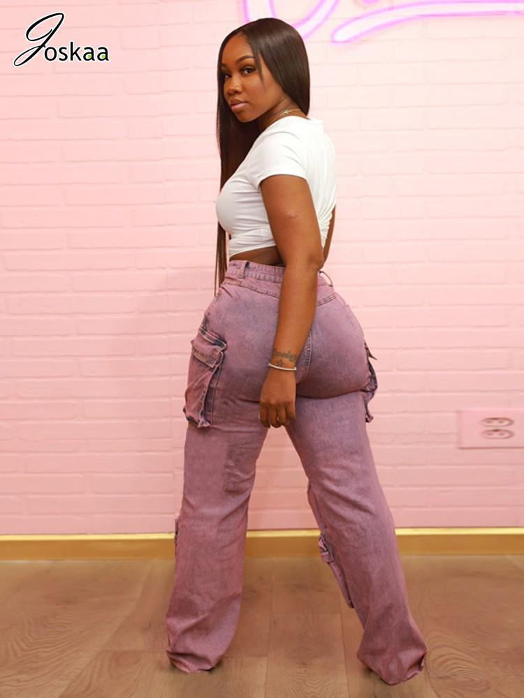 Women's Jeans Joskaa Solid High Waisted Jean Casual Multi Pockets Straight Pants Summer 2023 Fashion Denim Trousers Street Bottoms 230422Z