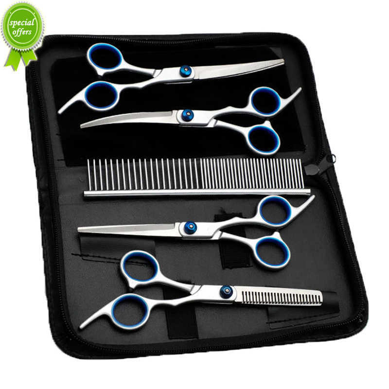 New 5pcs/Set Stainless Steel Pet Grooming Suit Hairdresser Scissors For Dogs Professional Animal Barber Cutting Tools