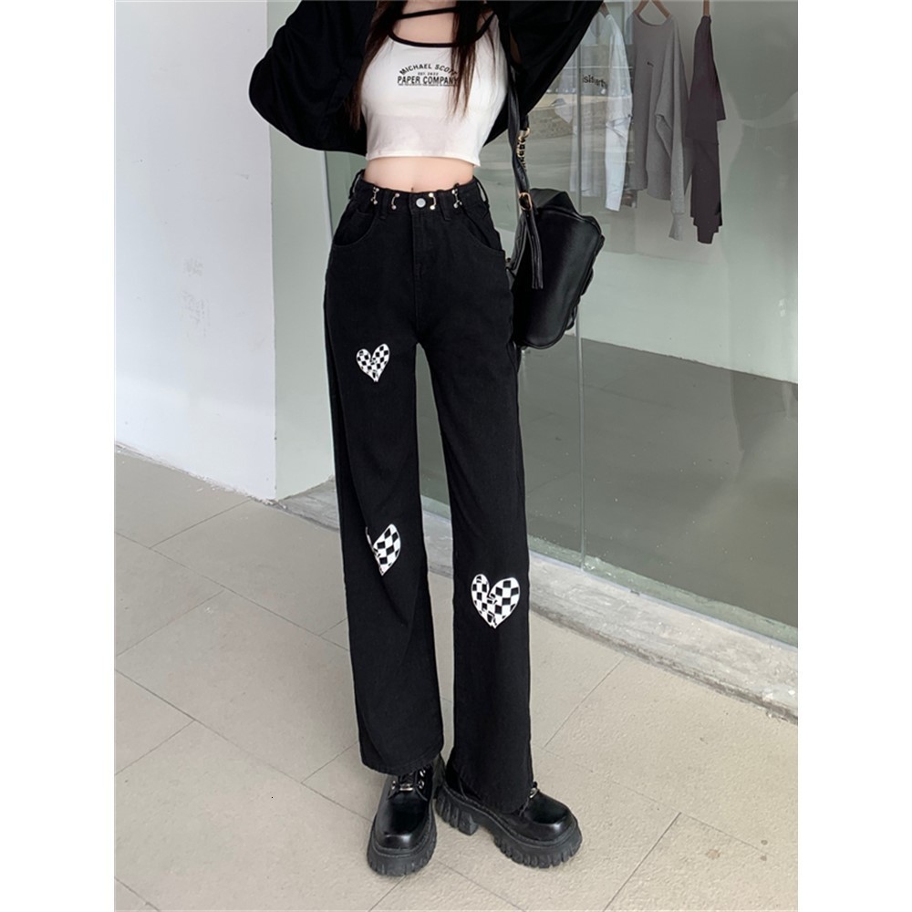 Women's Jeans High Rise Printing Casual Fashion Long Female Slim Fit Pants Ladies Denim Trousers Vintage Woman Black 230422