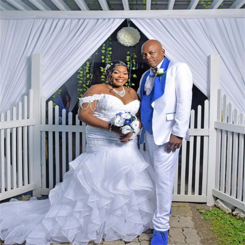 Large Plus Size Mermaid Wedding Dress African Nigeria Off Shoulders Ruffles Bottom Garden Bridal Gowns 2023 Vestido De Casamento Country Robe De Marie