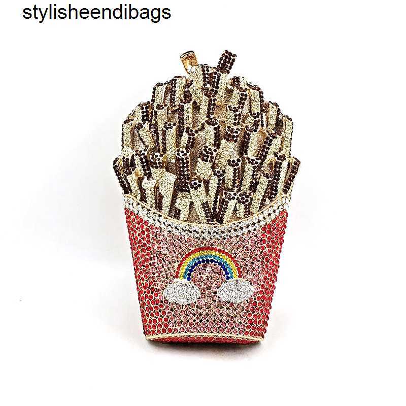 stylisheendibags Shoulder Bags Newest Bridal wedding party purses women evening party special bag diamonds French fry fries rainbow clutches crystal p