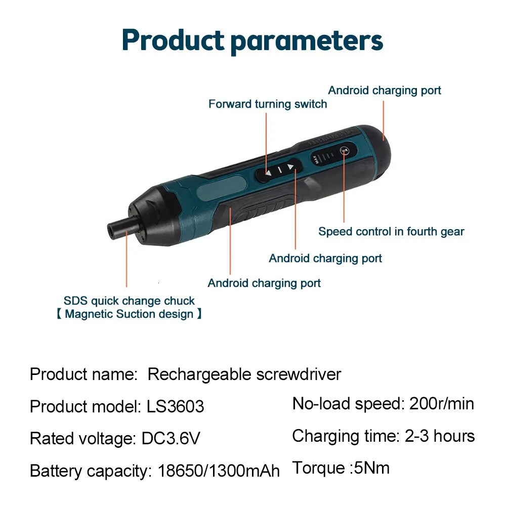 Screwdrivers Mini Cordless Electric Screwdriver Rechargeable 1300mah Power Drill Bits Set 3.6V Household Disassembly Torque Repair Tools Kit 231122