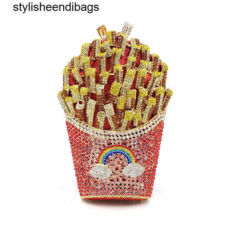 stylisheendibags Shoulder Bags Newest Bridal wedding party purses women evening party special bag diamonds French fry fries rainbow clutches crystal p