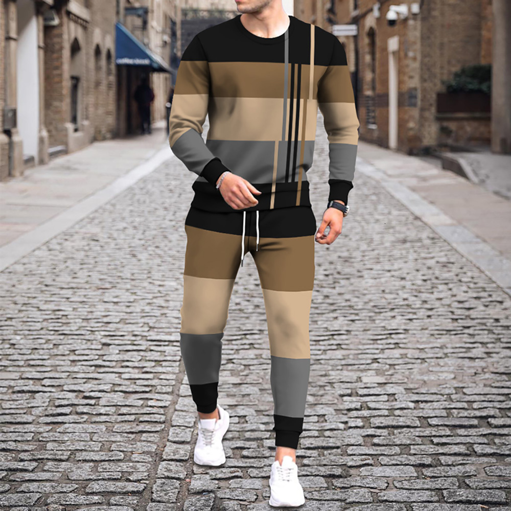 Men's Tracksuits Men Tracksuit Fashion Patchwork Long Sleeve Tshirt Trousers 2 Piece Set Sportswear Man Casual Outfit Autumn ONeck Athletic Sets 