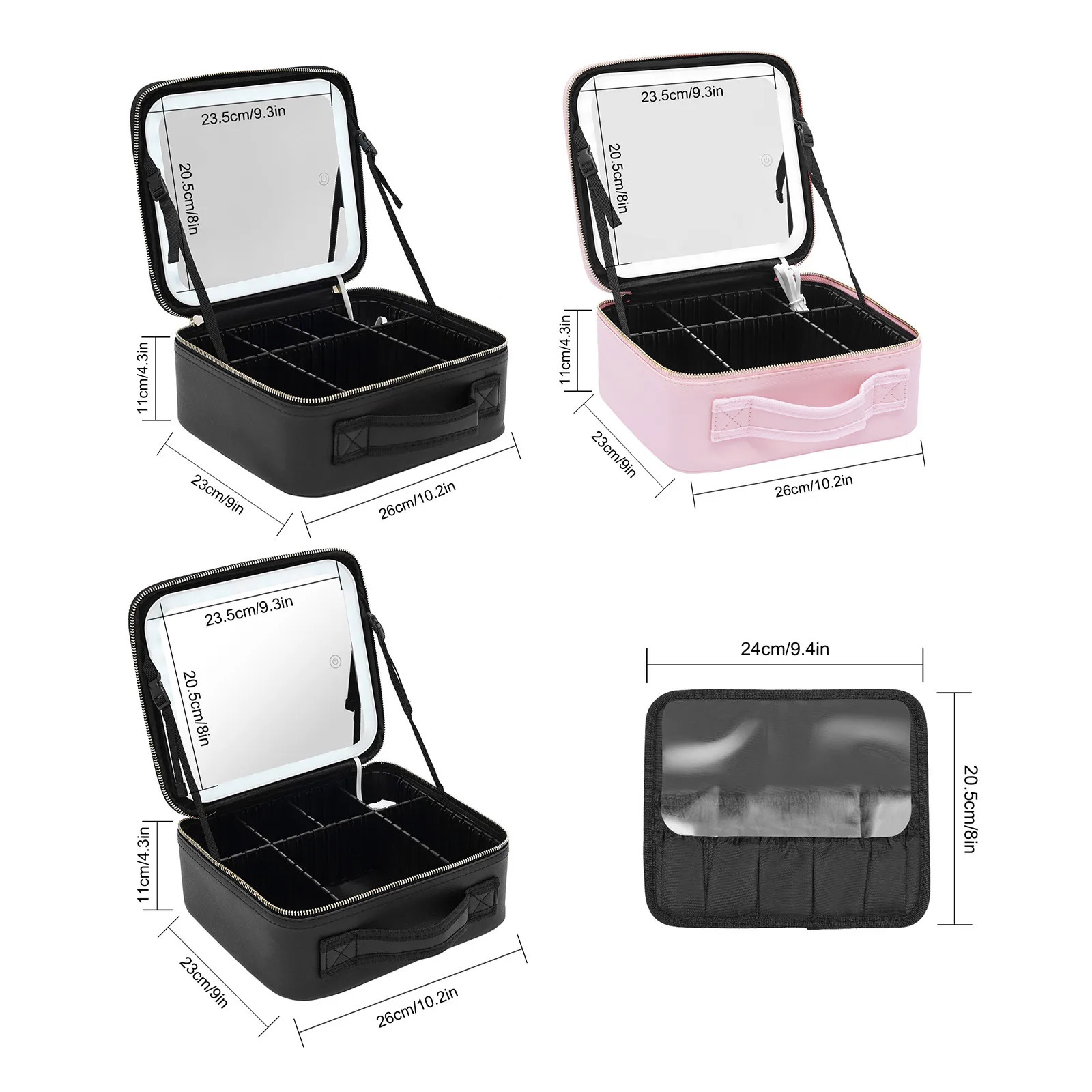 Cosmetic Bags Cases Waterproof Leather Makeup Train Case Cosmetic Bag With LED Light Mirror 3Color Women Makeup Train Case Travel Portable 231122