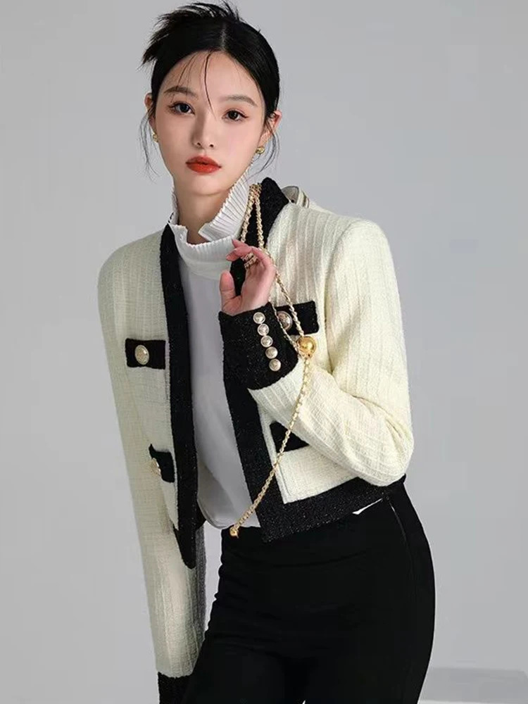 Womens Jackets Autumn Small Fragrance Tweed Jacket Female Blazer Coat Long Sleeve Button Short Casual Women Office Outwear 231123