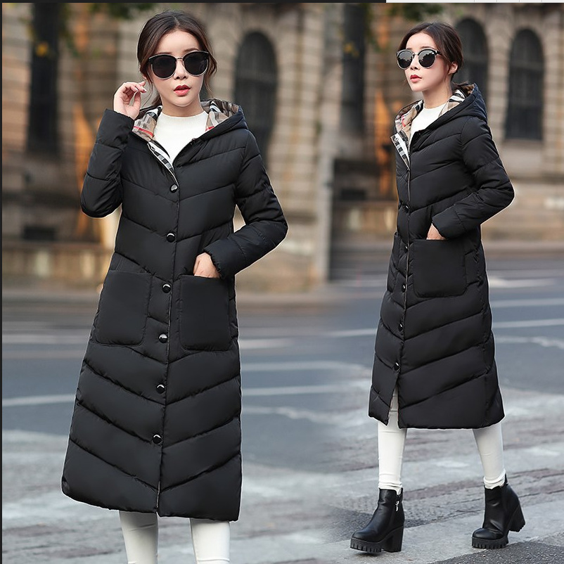 Women's Green Hooded Mid Length Down Jacket Slim Fitting Thickened Winter Parka Casual Long Coat