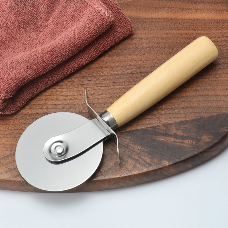 Wooden Handle Round Pizza wheel cutter Stainless Steel Pizza Knife Pastry Pasta Dough Kitchen Bakeware Tools