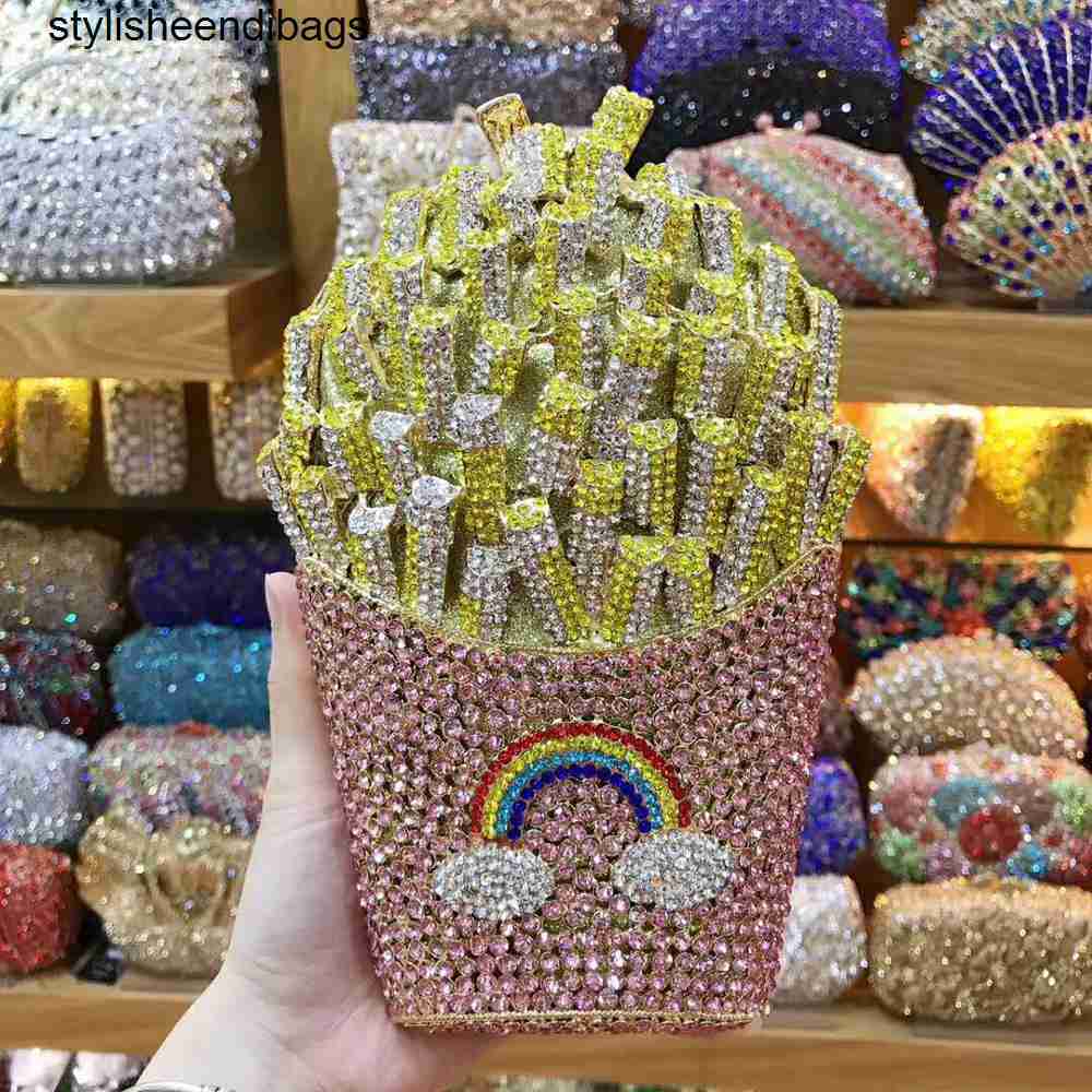 stylisheendibags Shoulder Bags XIYUAN French fries shape Bling Crystal Clutch purse Evening bags Handbag For Women Wedding Party Diamond Minaudiere Pu