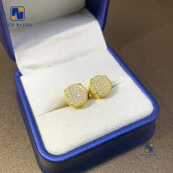 Iced Out Round Shape Hip Hop Ear Studs Earrings Jewelry Cut Inlaid Stone Silver Gold Plated Mosan Drill Stud Earrings