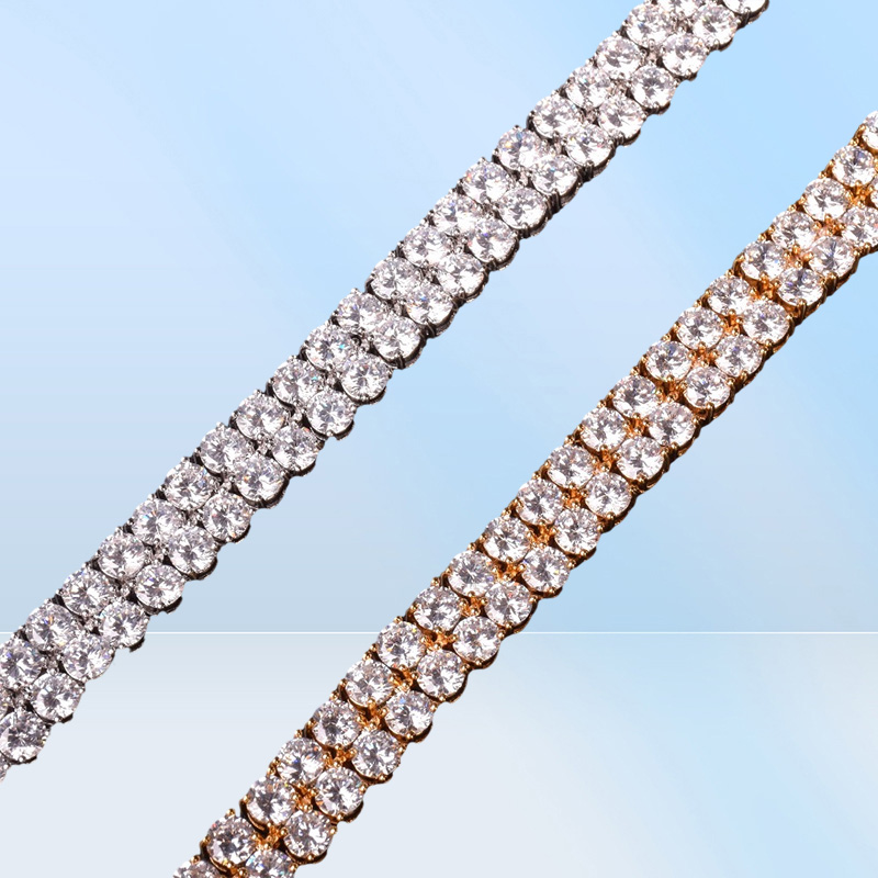 New Men039s Tennis Chain Bracelet Two Row Charm Hip Hop Jewelry Ice Out Cubic Zircon Gold Silver Color CZ Bracelets