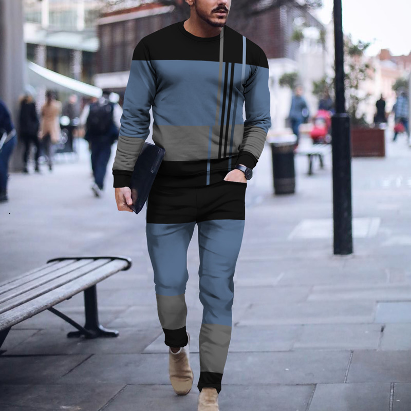 Men's Tracksuits Men Tracksuit Fashion Patchwork Long Sleeve Tshirt Trousers 2 Piece Set Sportswear Man Casual Outfit Autumn ONeck Athletic Sets 
