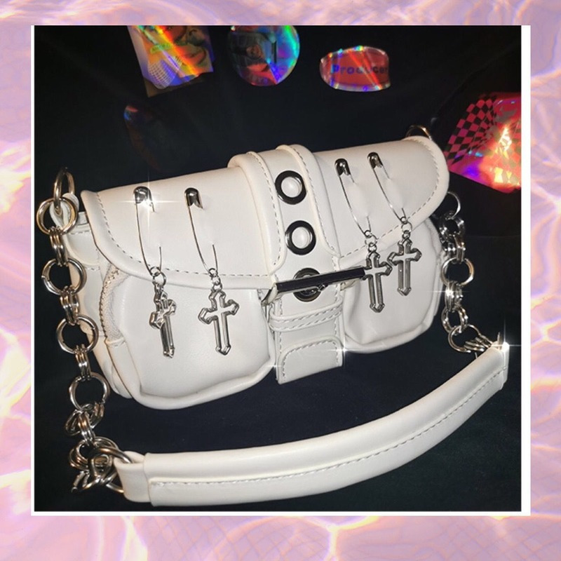 Evening Bags Xiuya Vintage Gothic Shoulder Bag Women Harajuku Punk Pin Cross Crossbody Bags Solid PU Leather Womens Handbag Pouch 230422